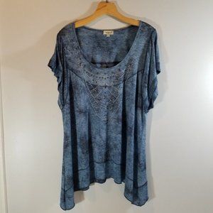 One World Blue Studded Tee size 1X
